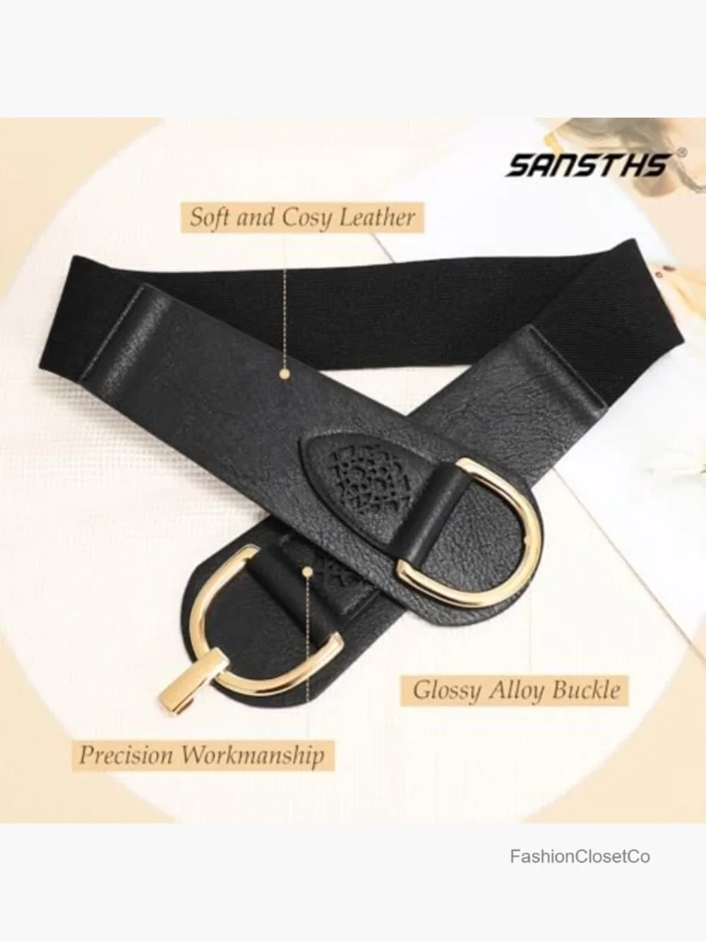 Vintage Stretchy Wide Belt Chunky Buckle Elastic Waist Belts Dresses Coats